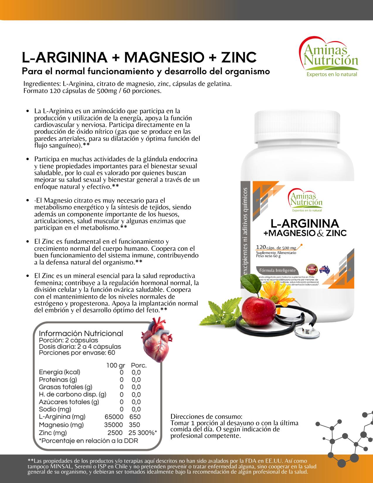 Ficha L-Arginina + Magnesio + Zinc